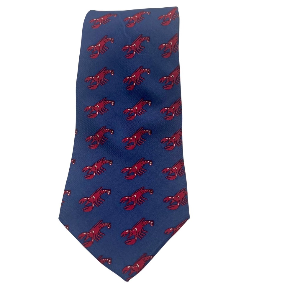 Tommy Hilfiger Blue Red‎ Lobster Print 100% Silk Men's Necktie Made in USA